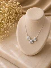 Three circle multi cz stone 18'' long necklace in pure silver
