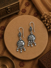 Antique finish rava work two round hangings in pure silver
