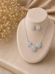 Three circle multi cz stone 18'' long necklace in pure silver