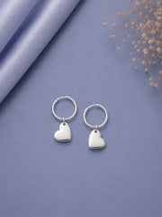 2cm diameter balis with flat tilted heart hangings in pure silver