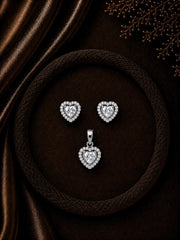 8mm multiple cz heart pattern earrings with a matching pendant in pure silver