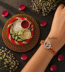 Silver Om-Trishul motif rakhi