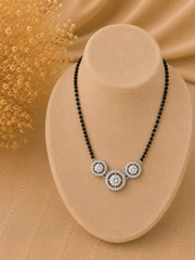 Three circle multi cz stone 18'' long mangalsutra in pure silver