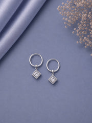 Sparkling 2cm balis with 9mm multi cz square halo drops in pure silver