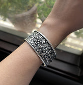 Free size intricate carving work kada in pure silver