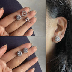 1 cm multi cz stone detachable studs in pure silver with a ring and 7mm transparent cz stone centre made in pure silver