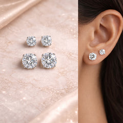 Combo 6mm and 7mm four prong cz studs in pure silver