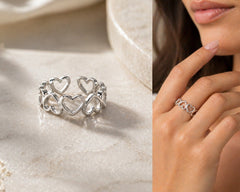 Multiple hearts adjustable ring in pure silver