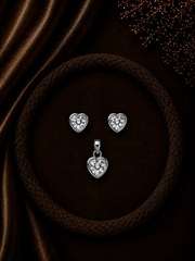 6mm cz stone earrings along with 7mm cz heart shape bezel setting pendant in pure silver