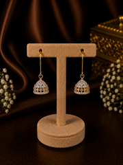 Gold plated multi cz stone studded jhumkas in pure silver