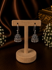 Carving work light weight jhumkas in pure silver