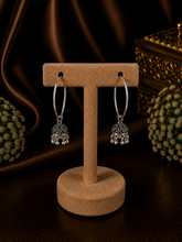 3 cm thick plain silver balis with small carving work jhumkas in pure silver