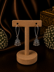 Antique finish lockable loop jhumkas in pure silver