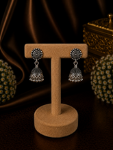 Antique finish round stud with jaali pattern jhumkas in pure silver