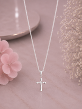 Holy Cross pendant with a 3 mm cz stone and an 18'' chain in pure silver