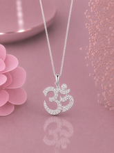 Om shape multi cz micron setting pendant with an 18inch chain in pure silver