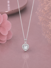 Multi cz stone diamond setting heart pendant with an 18 inch chain in pure silver