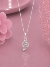 Musical note pattern multi cz stone pendant with an 18'' chain in pure silver