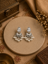 Pure silver cz stone chandbalis with shell pearls