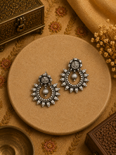 Delicate carving work chandbali style earrings in pure silver