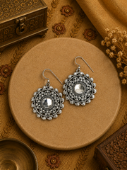 3.5 cm diameter kundan stone cut work earrings in pure silver