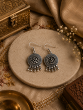 Carving pattern ghungroo earrings in pure silver