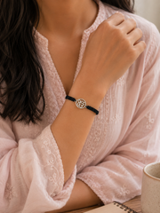 Pure silver Divine Ek Onkar adjustable hand braided bracelet
