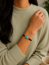 Oval Turquoise stone adjustable hand braided bracelet made in pure silver