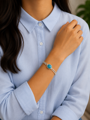 8'' long turquoise stone non adjustable bracelet in pure silver