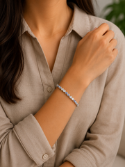 4mm cz and evil eye adjustable bracelet in pure silver