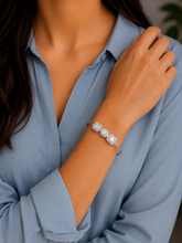 Halo rectangle and oval multi cz open ended kada in pure silver