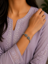 Two circle ethnic carving work kada in pure silver