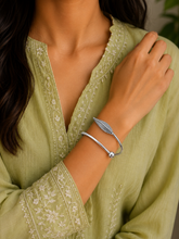 Rounded ends and oxidized leaf pattern kada in pure silver