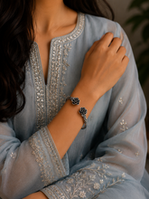 Big Rose motif ends plain kada in pure silver