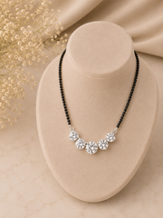 Five cz stone 18'' long mangalsutra with matching 7mm cz studs in pure silver