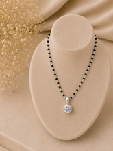 8mm single cz stone six prong setting pendant with an 18'' mangalsutra chain in pure silver