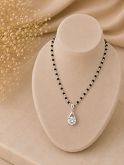 8mm single cz stone inverted v pattern pendant with an 18'' mangalsutra chain in pure silver