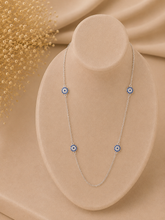 Adjustable 17.5'' four evil eye pattern cz stone thin necklace in pure silver