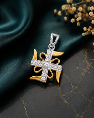 Swastik motif cz stone pendant with 22 kt. gold plating in pure silver