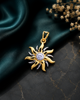 Surya motif with a cz stone pendant and 22 kt gold plating set in pure silver