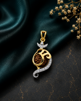Chandrama + Om motif pendant with 22 kt gold plating and a rudraksh set in pure silver