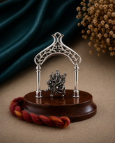 Pure Silver Durga Ji Idol on a rosewood base