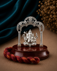 Holy Ganesha Large Pure Silver Idol on a rosewood base