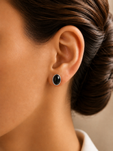 6x8mm oval black cabstone bezel setting studs in pure silver