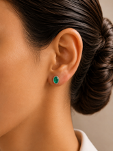 5x7mm oval emerald green cz bezel setting studs in pure silver