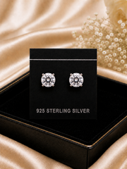 8mm single cz four prong grain setting studs in pure silver