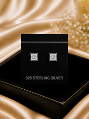 6mm single square cz grain setting studs in pure silver