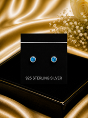 5mm light blue cz stone bezel setting studs in pure silver
