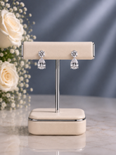 Delicate two cz stone 1.4 cm long tear drop studs in pure silver