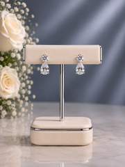Delicate two cz stone 1.4 cm long tear drop studs in pure silver